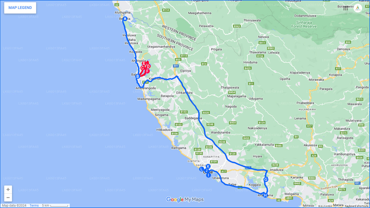 Balapitiya, Handunugoda og Galle fra Bentota