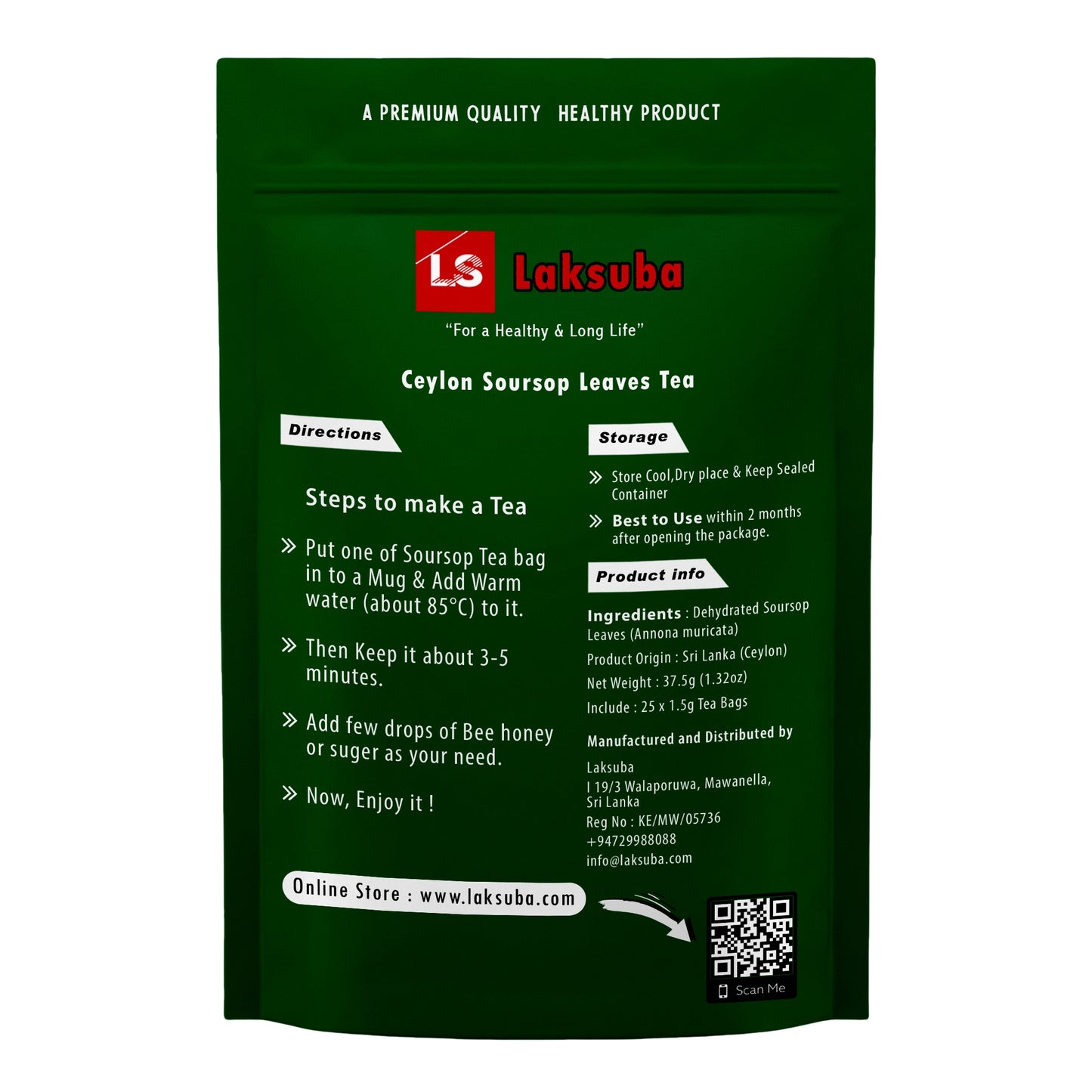 Laksuba Ceylon Soursop blade te (37,5 g) 25 tebreve
