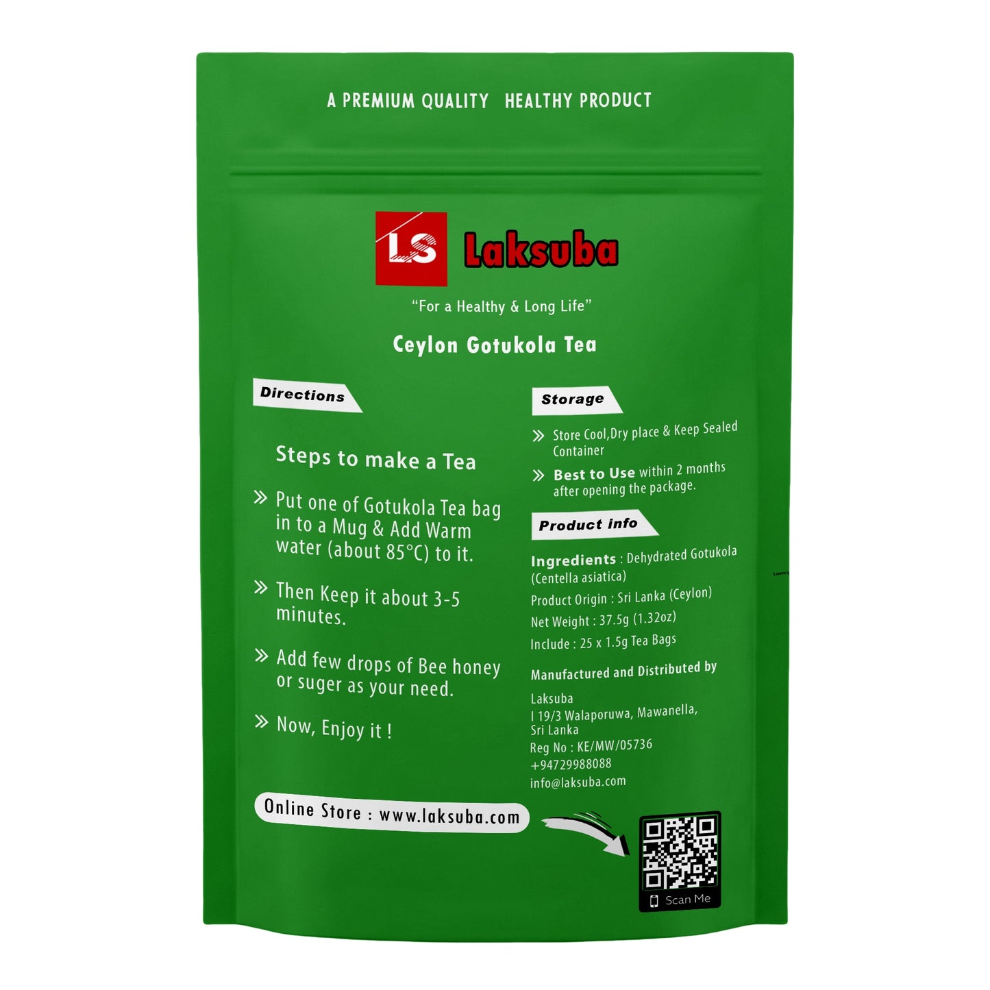 Laksuba Ceylon Gotukola Te (37,5 g) 25 tebreve