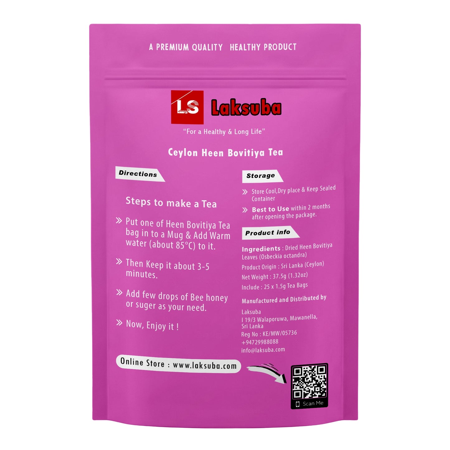Laksuba Ceylon Heen Bovitiya Te (37,5 g) 25 tebreve