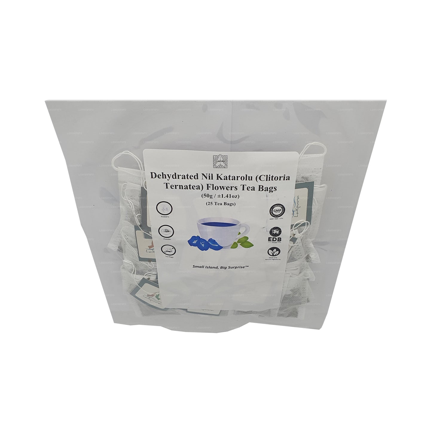 Lakpura® Dehydreret Sommerfuglerærte (Nil Katarolu; Clitoria Ternatea) Blomstertebreve (25 tebreve)