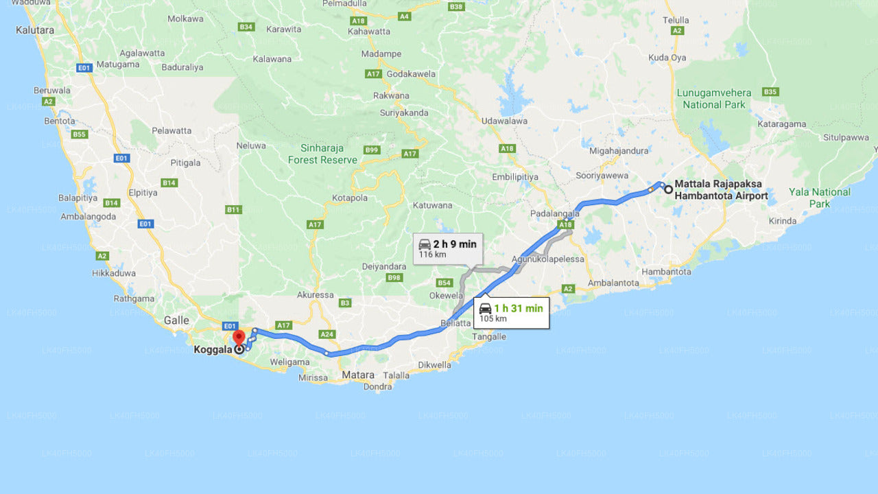 Koggala City til Mattala Lufthavn (HRI) Privat overførsel