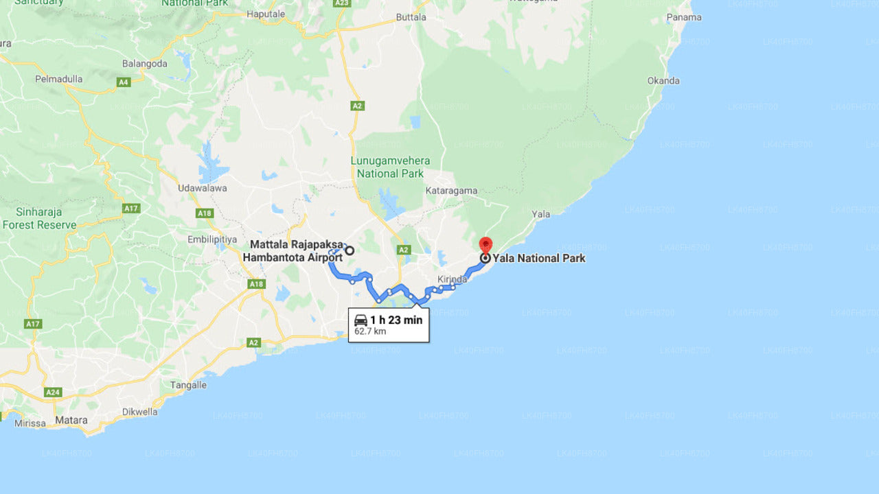 Yala by til Mattala (HRI) Lufthavn Privat Transfer