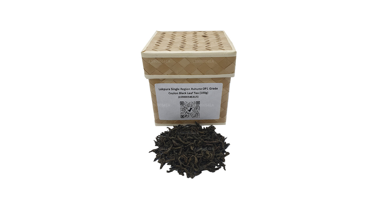 Lakpura Single Region Ruhuna OP1 klasse Ceylon sort blad te (100 g)