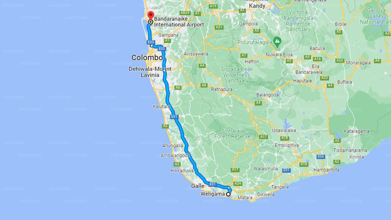 Weligama by til Colombo (CMB) Lufthavn Privat Transport