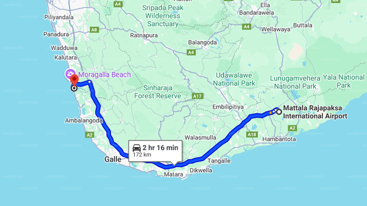 Mattala (HRI) Airport til Bentota By Privat Transfer