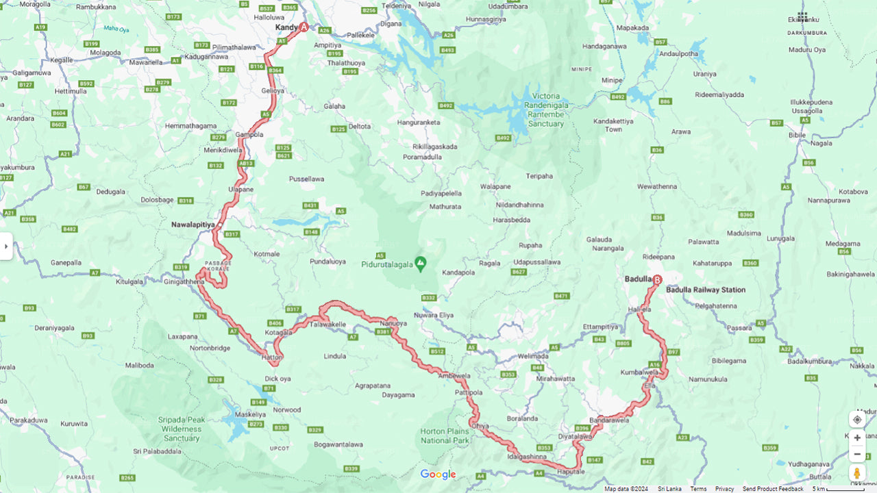 Togtur fra Kandy til Badulla (tog nr.: 1015 "Udarata Menike")