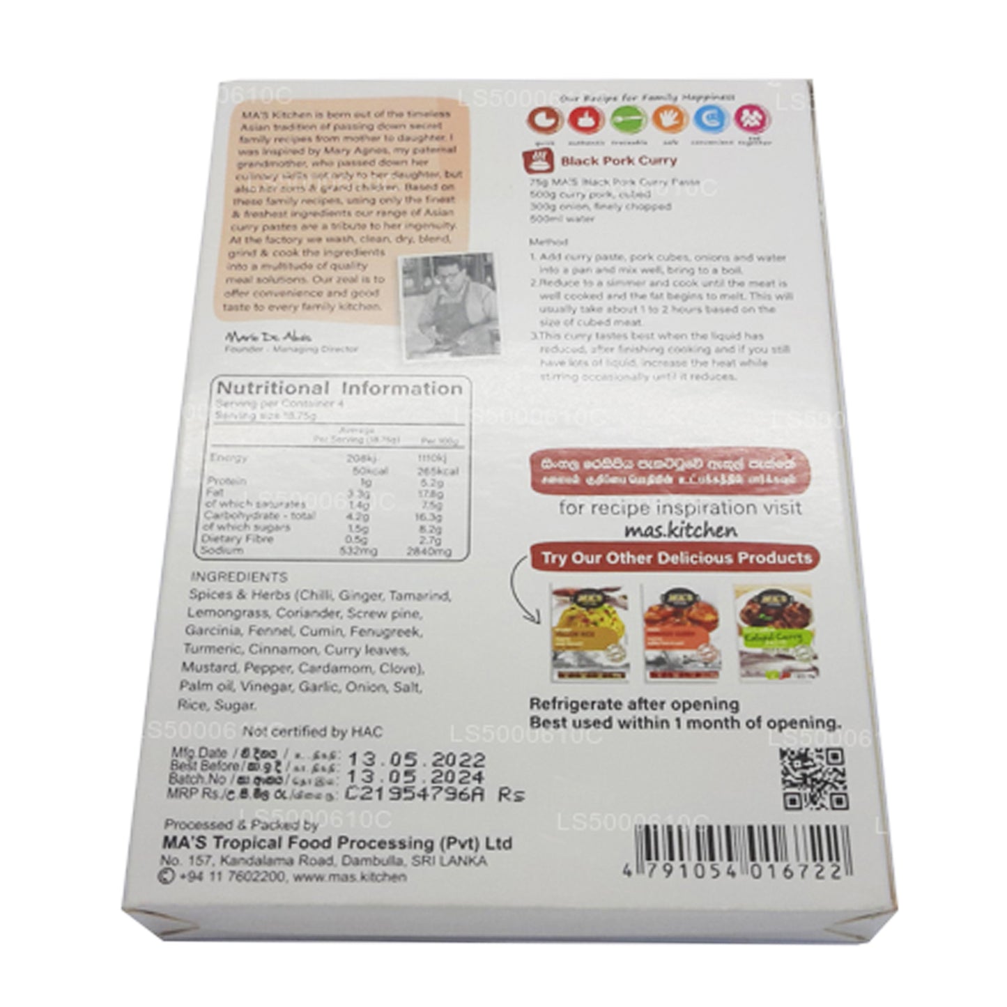 MA's Kitchen Sort Svinekød Karrypasta (75g)