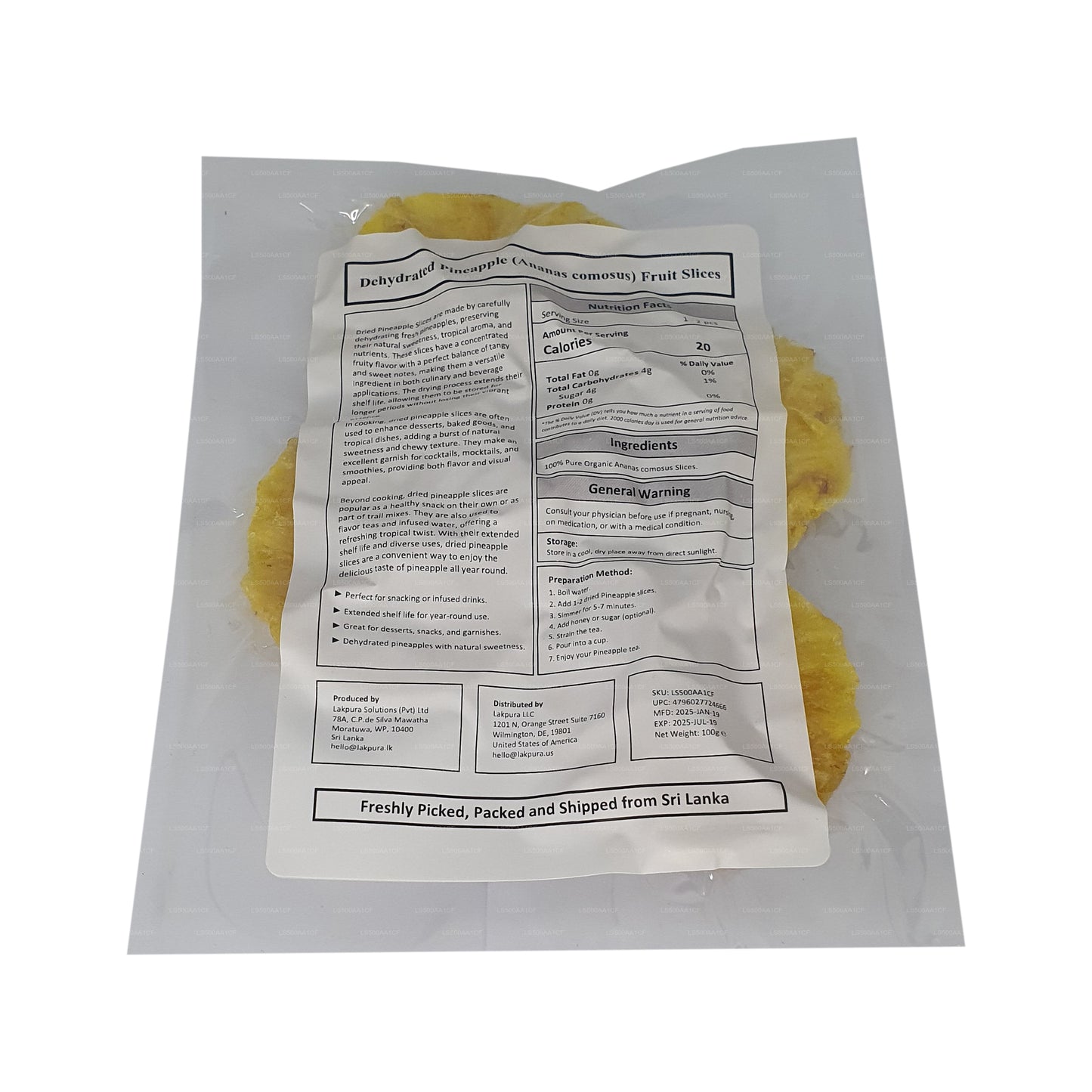 Lakpura dehydrerede naturlige ananasfrugtskiver