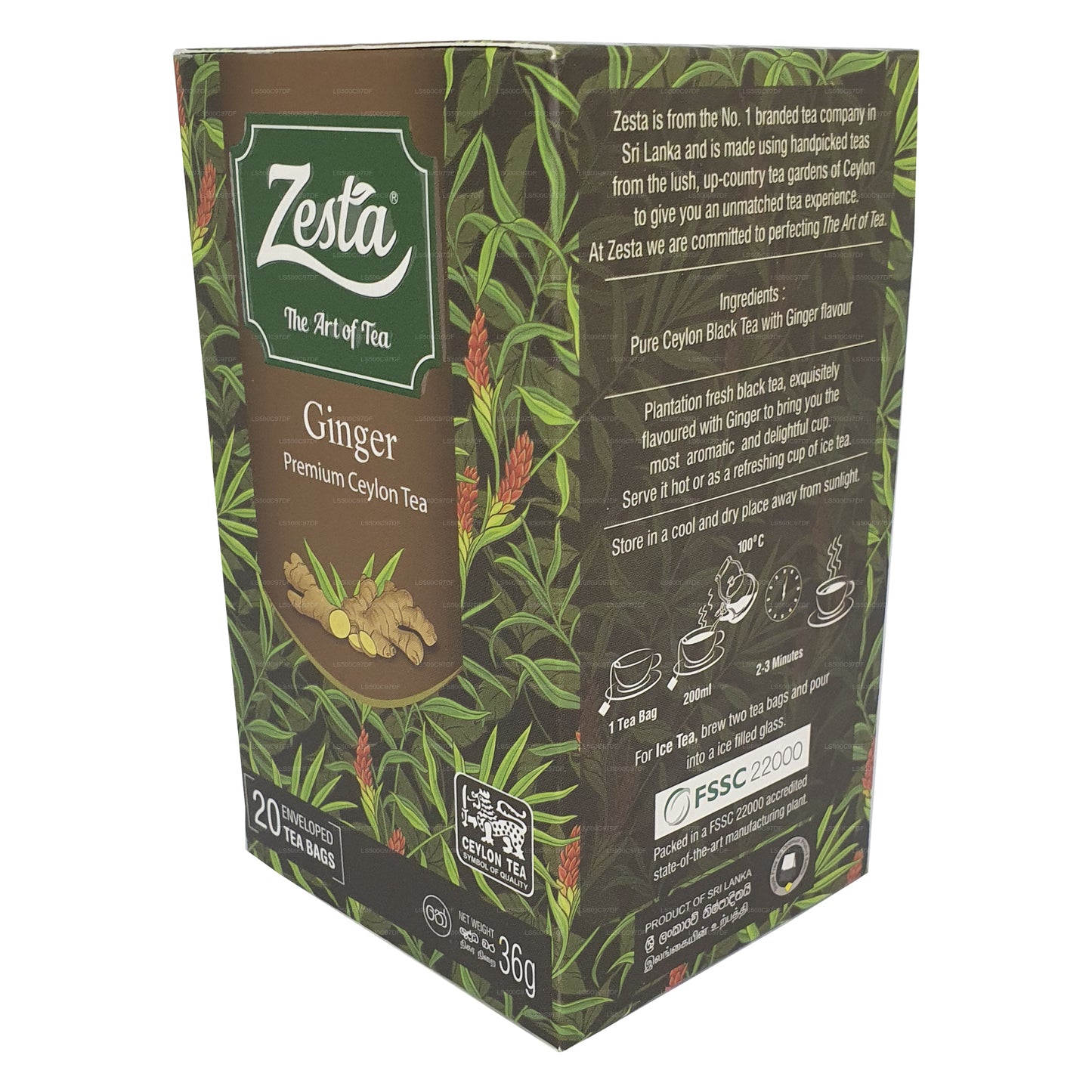 Zesta Ginger Premium Ceylon Te (36g) 20 Teposer