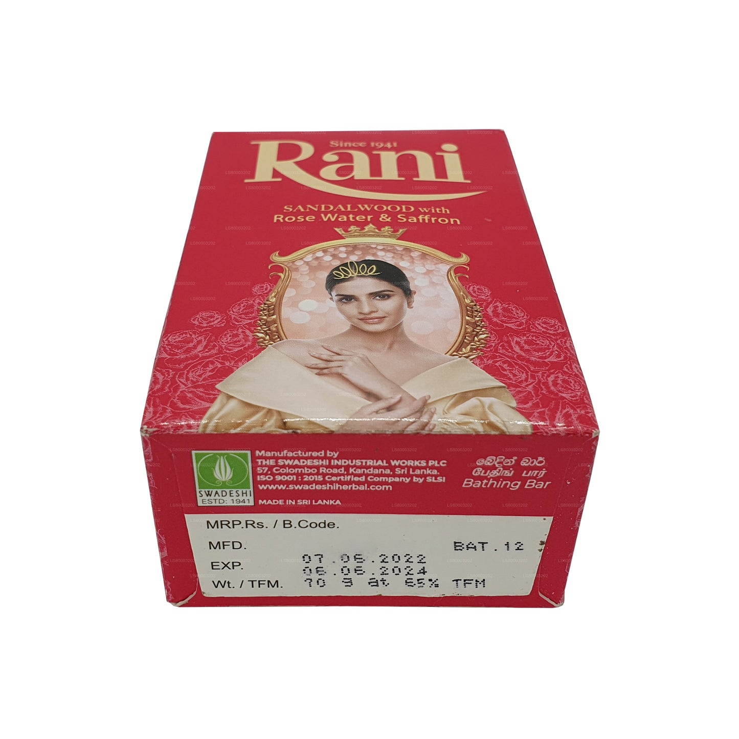 Swadeshi Rani Sandeltræ Rosenvand &amp; Safran Sæbe (90g)