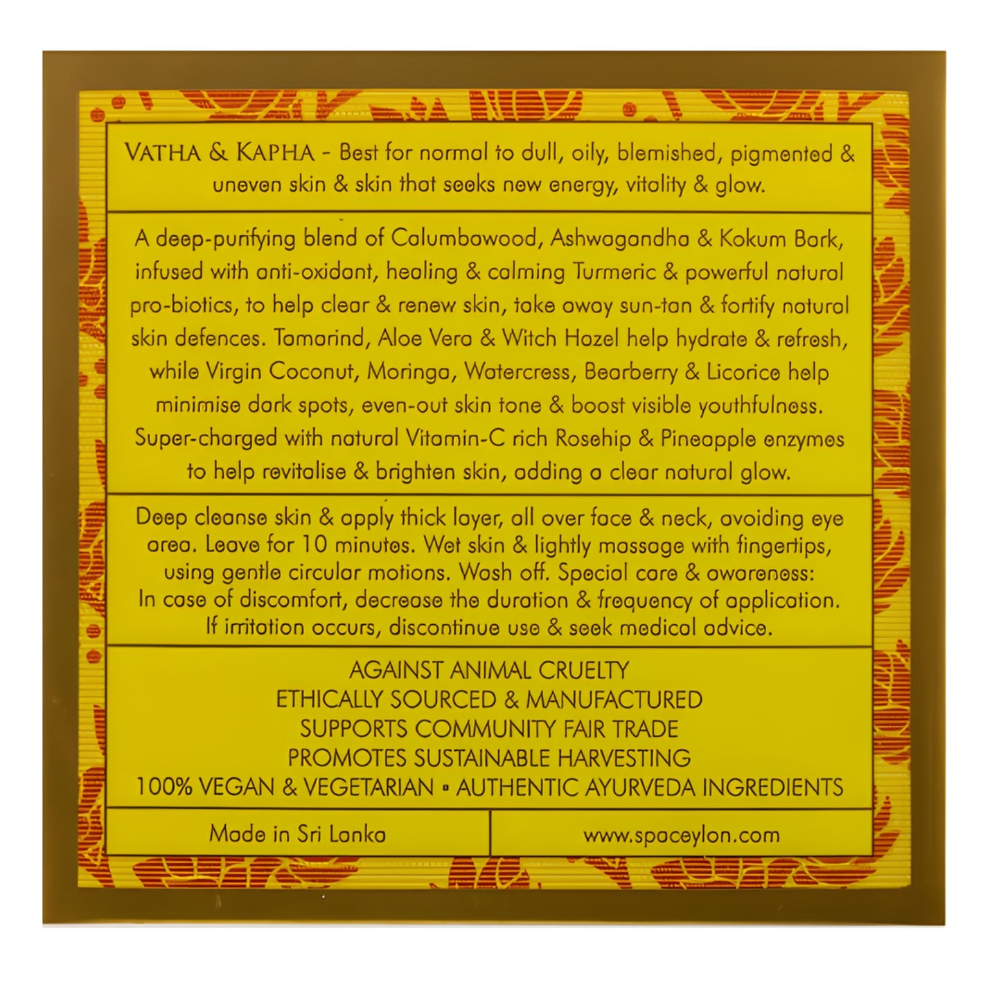 Spa Ceylon Ægte gurkemeje - C-vitamin glød - eksfolierende ler ansigtsmaske (200g)