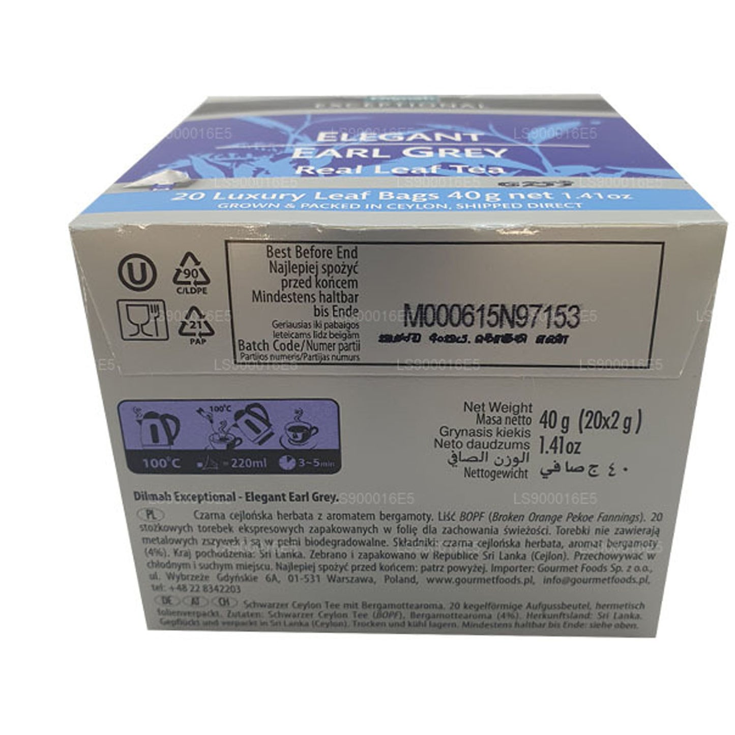 Dilmah Enestående Elegant Earl Grey Ægte Leaf Te (40g) 20 teposer