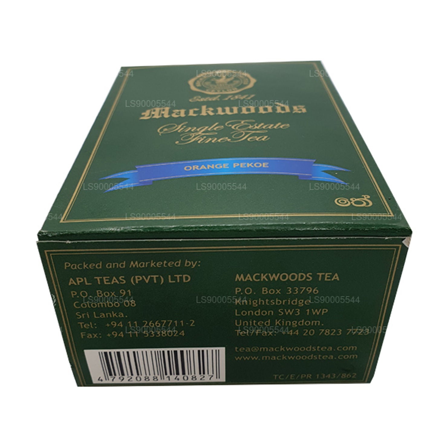 Mackwoods enkelt ejendom, løst blad, orange pekoe (op) i en karton (100 g)