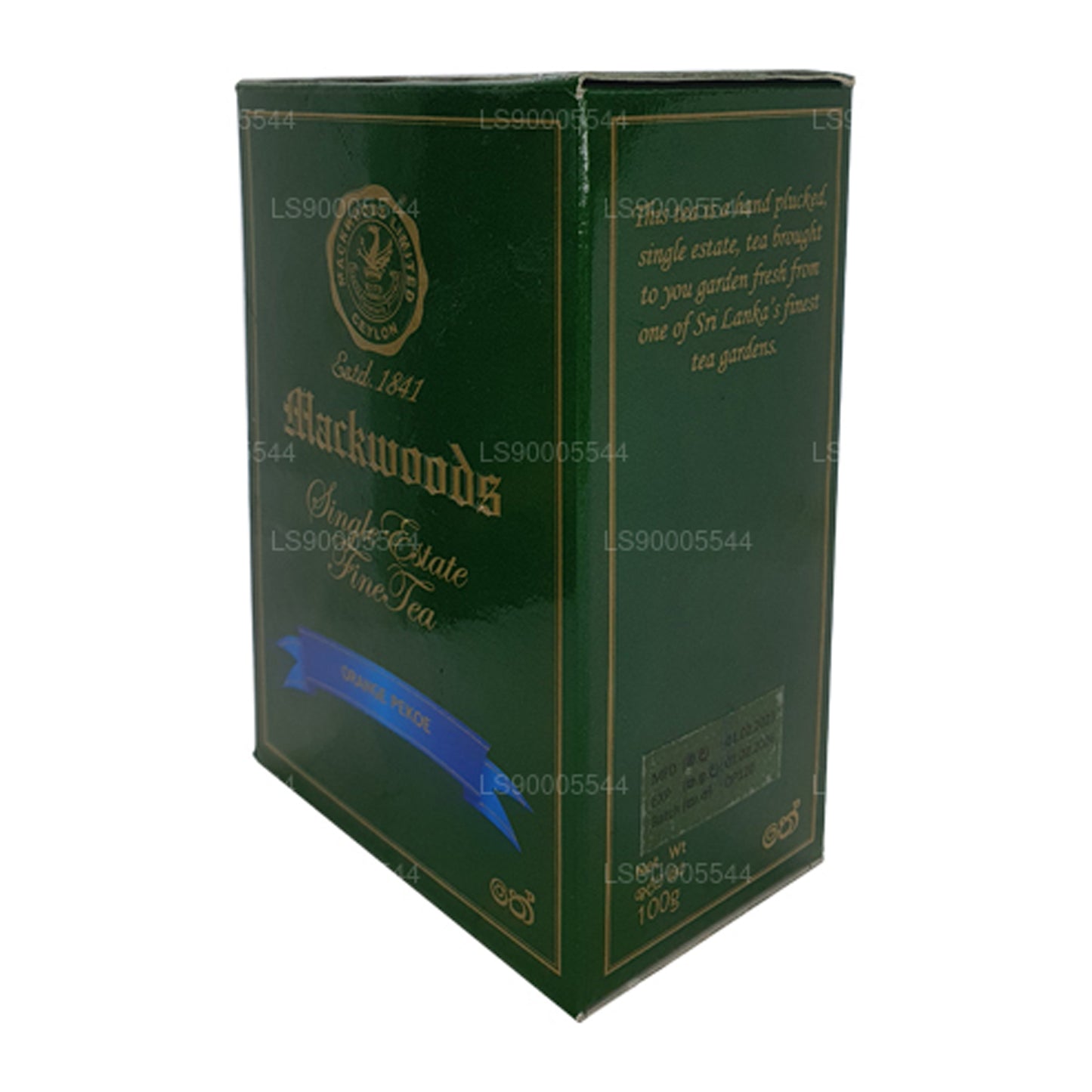 Mackwoods enkelt ejendom, løst blad, orange pekoe (op) i en karton (100 g)
