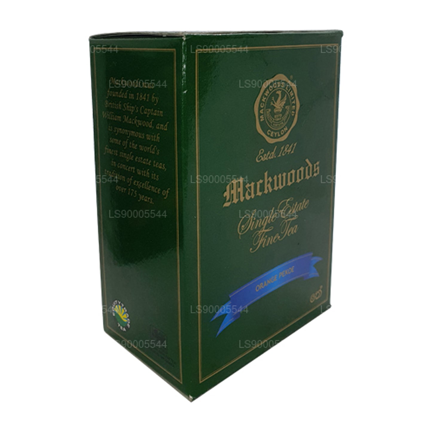 Mackwoods enkelt ejendom, løst blad, orange pekoe (op) i en karton (100 g)