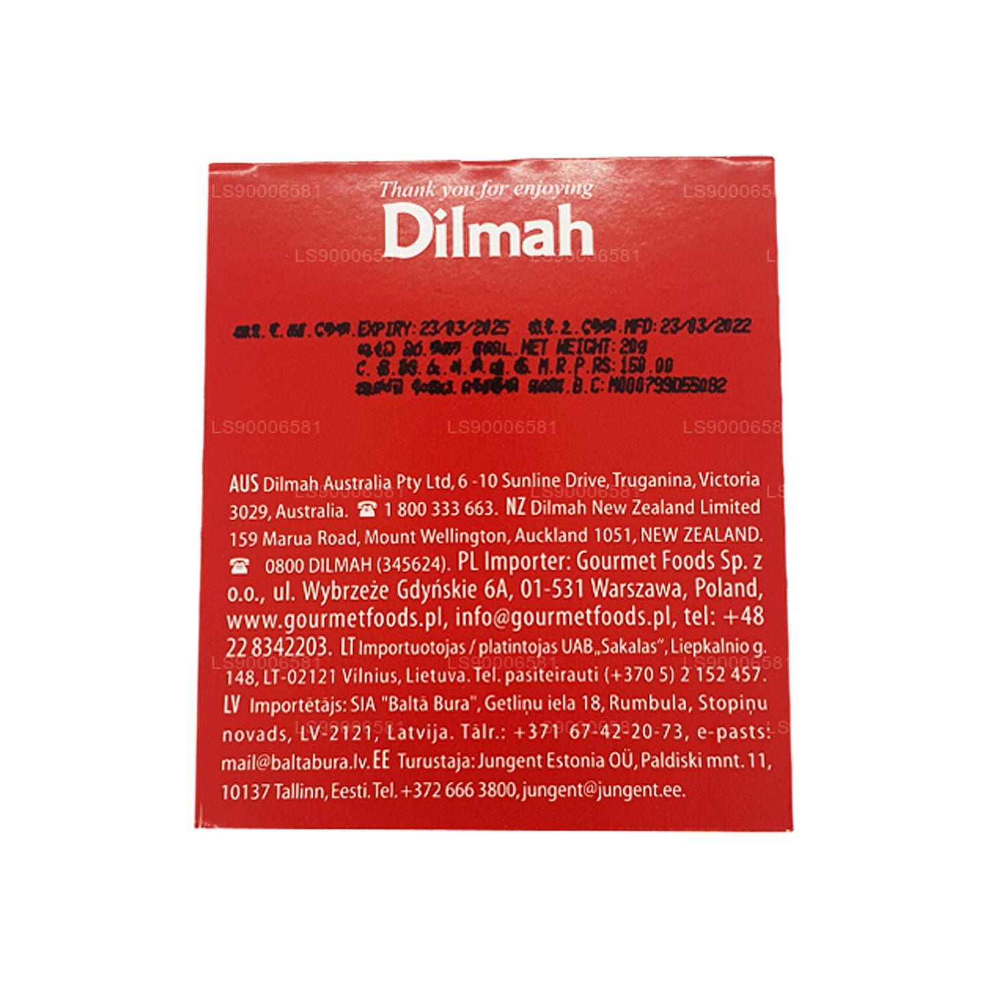 Dilmah engelsk morgenmad te (20 g) 10 individuelt folie indpakket teposer