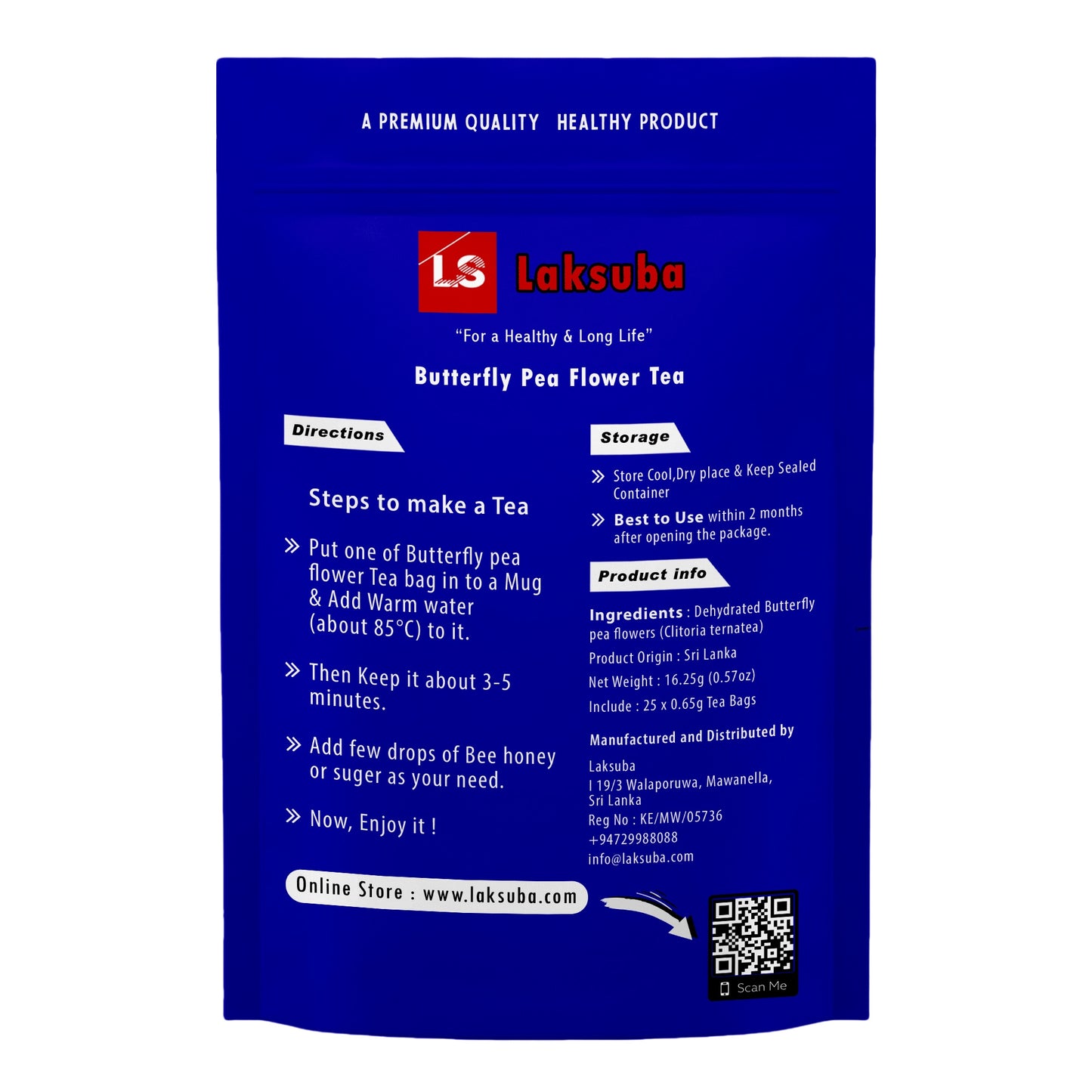 Laksuba Ceylon Butterfly Pea Flower Tea (16,25 g) 25 tebreve