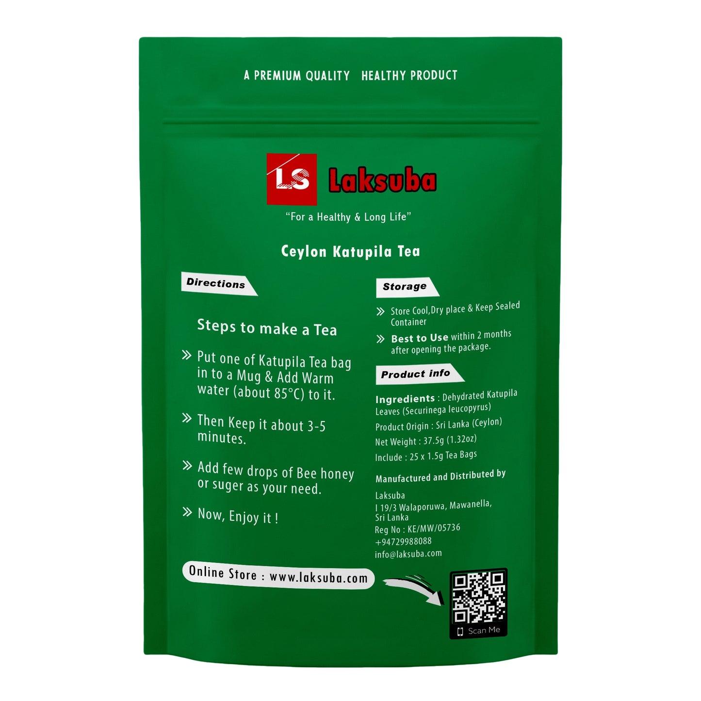 Laksuba Ceylon Katupila Te (37,5 g) 25 tebreve