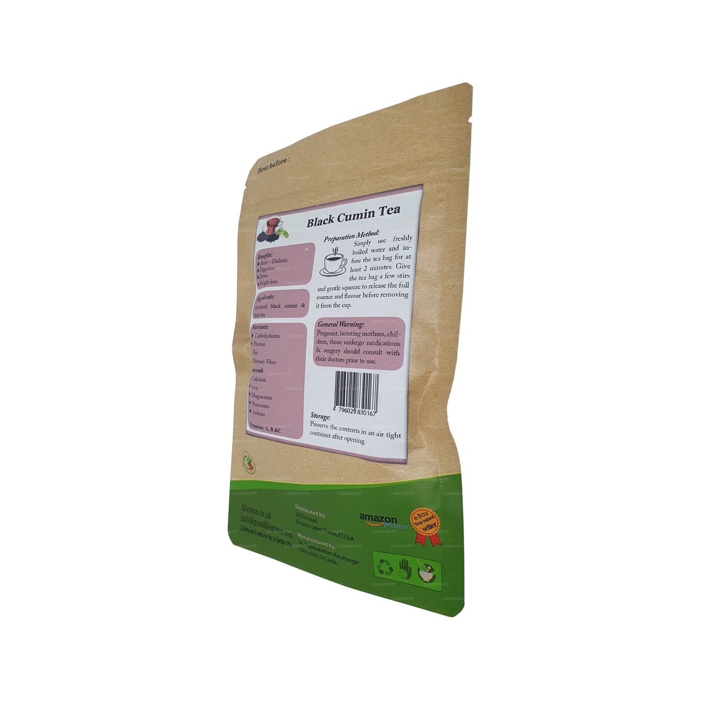 Lifetone sort spidskommen te (40g)