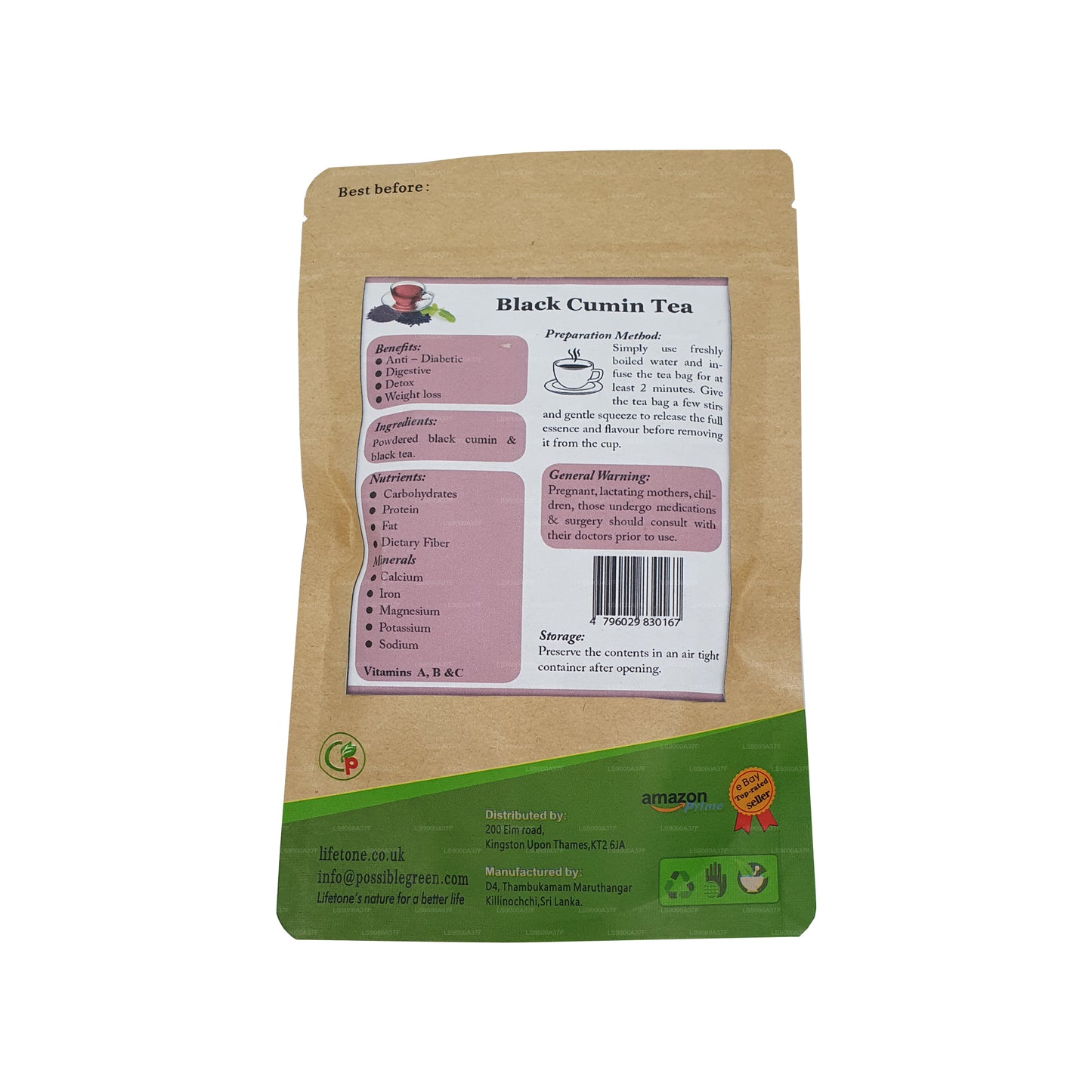 Lifetone sort spidskommen te (40g)