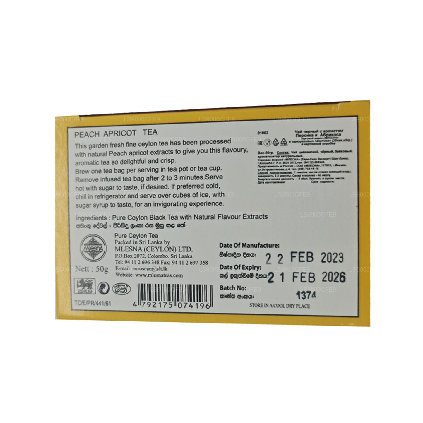 Mlesna Fersken Abrikos Te 25 Tebreve (50g)