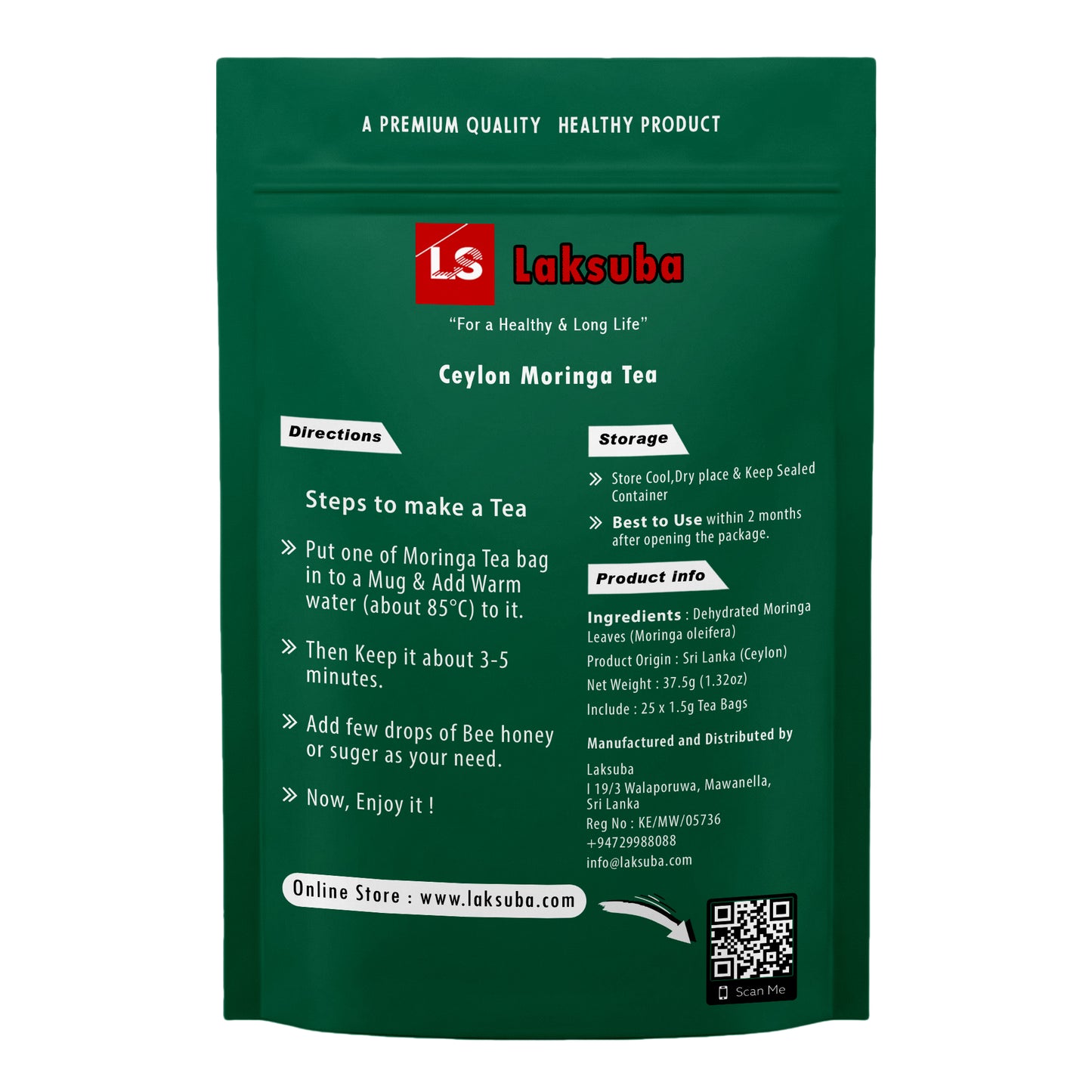 Laksuba Ceylon Moringa Te (37,5 g) 25 tebreve