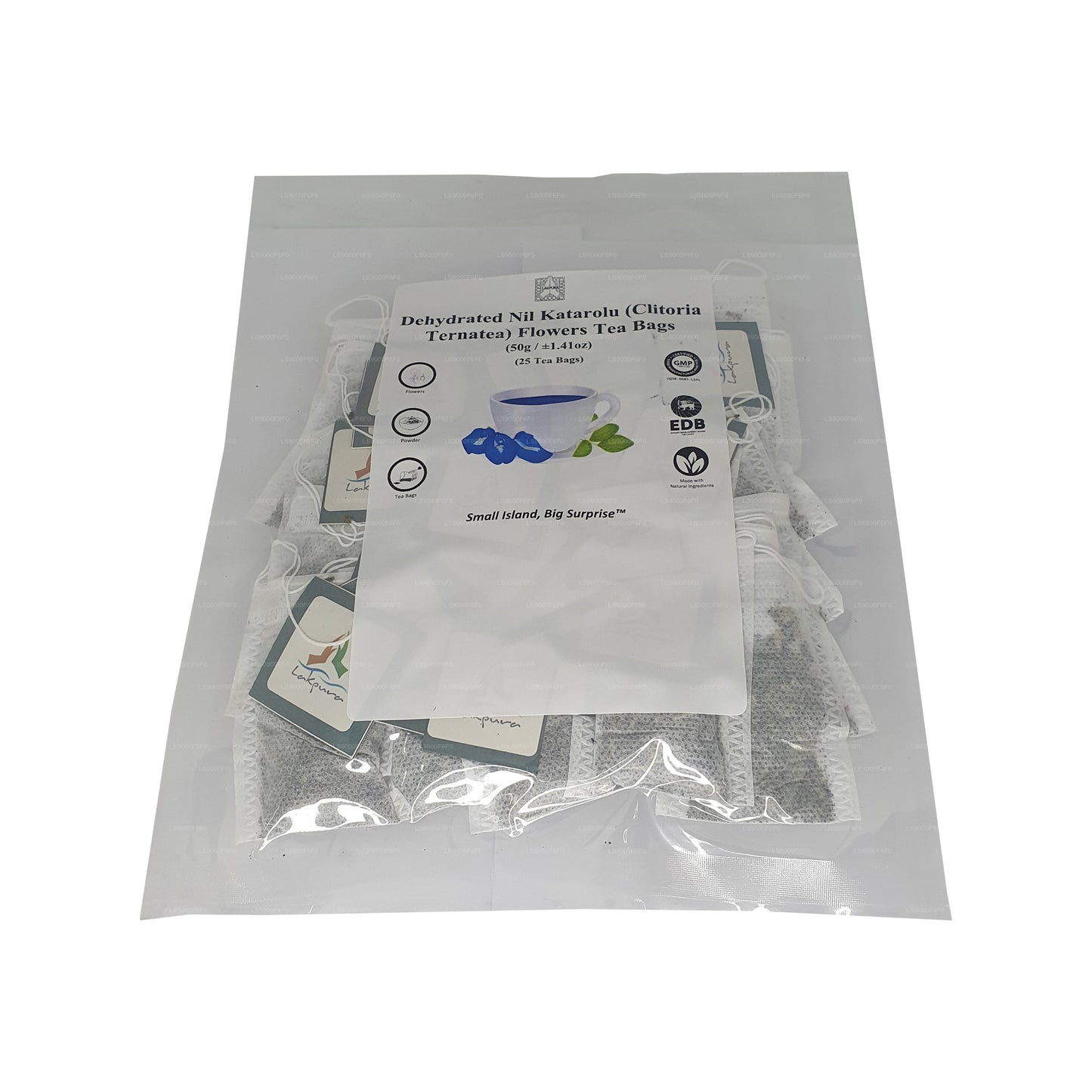 Lakpura® Dehydreret Sommerfuglerærte (Nil Katarolu; Clitoria Ternatea) Blomstertebreve (25 tebreve)