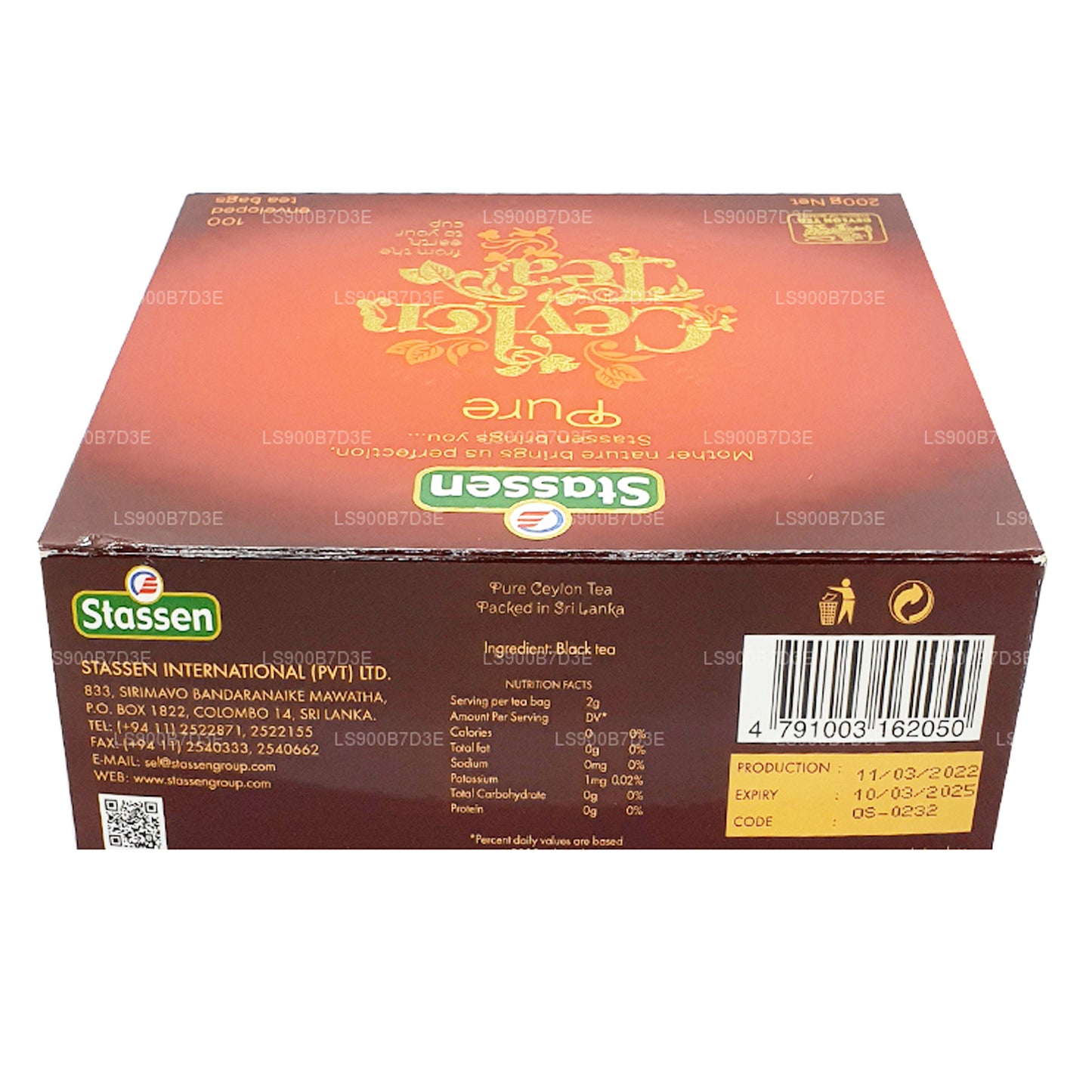 Stassen Pure Ceylon sort te (200g) 100 teposer