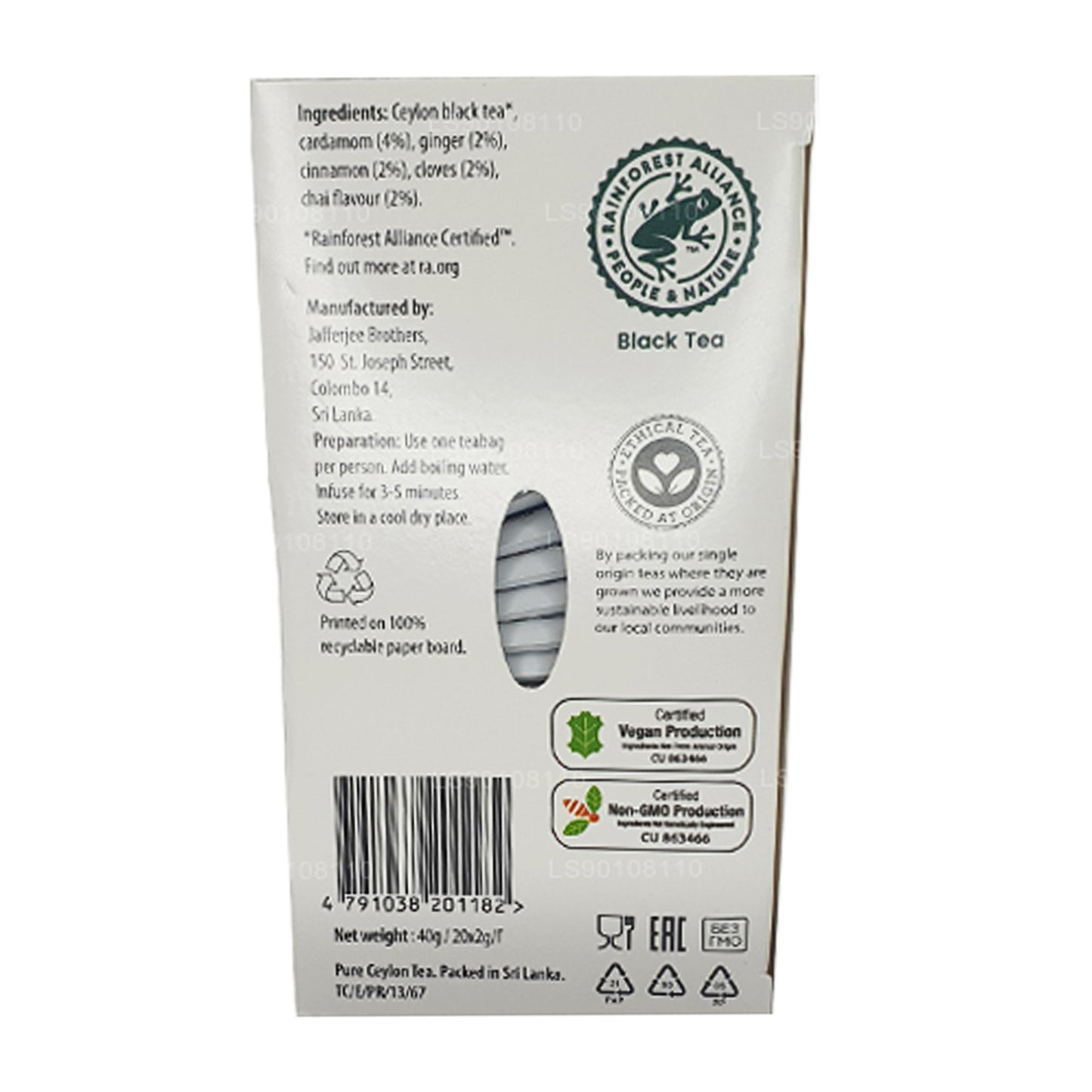 Jaf te ren krydderi samling sort te krydret Chai (40g) 20 teposer