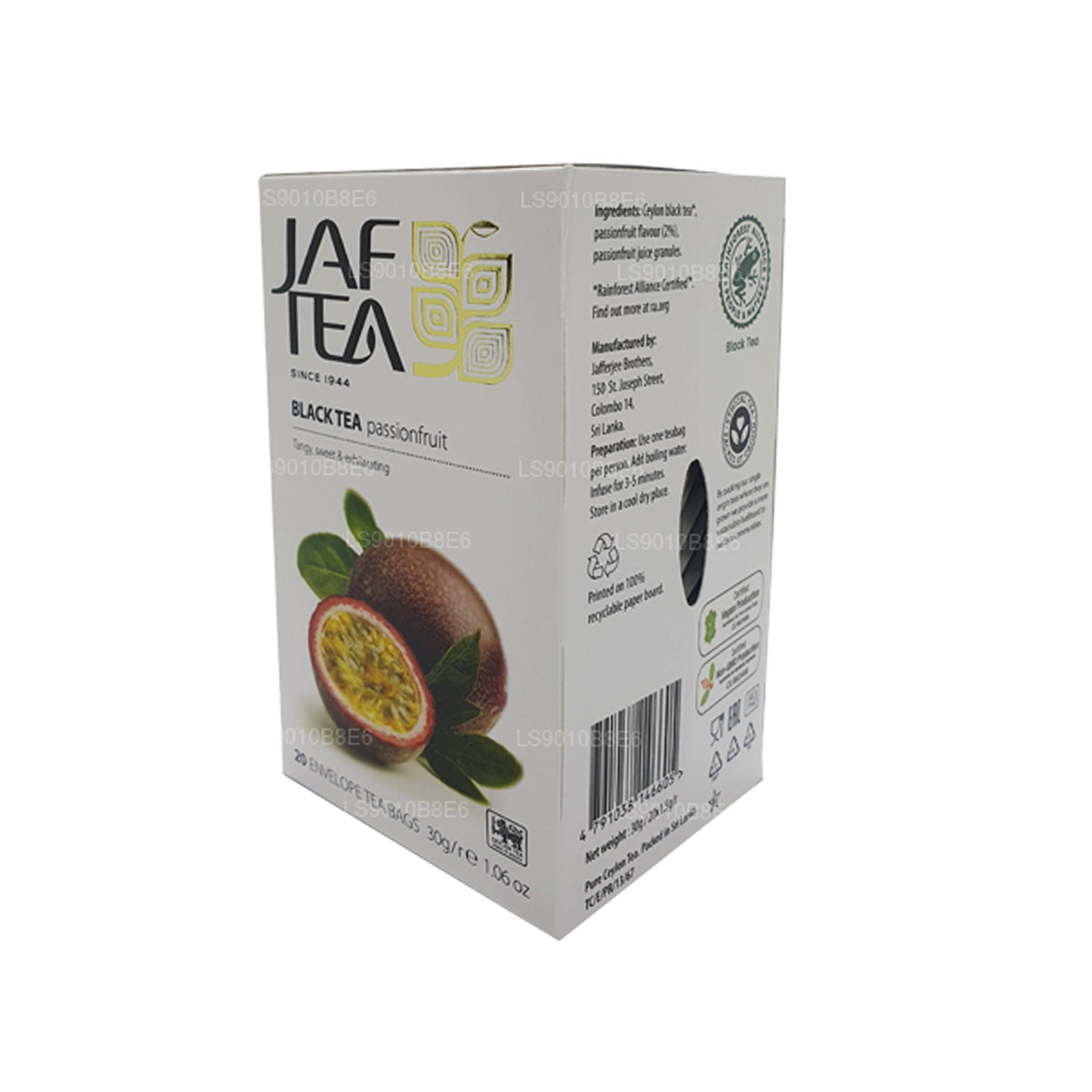 Jaf Tea Pure Fruits Collection Sort te Passionsfrugtfolie Envelop Teposer (30 g)