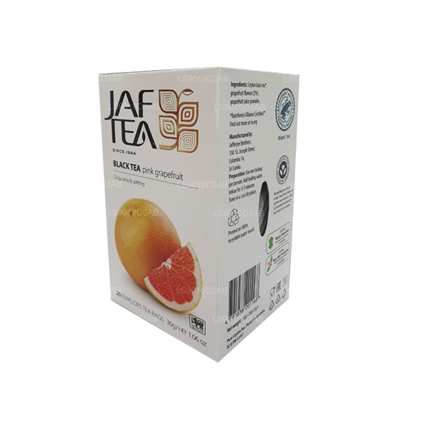 Jaf Tea Pure Fruits Collection Sort te Lyserød Grapefrugtfolie Envelop Teposer (30g)