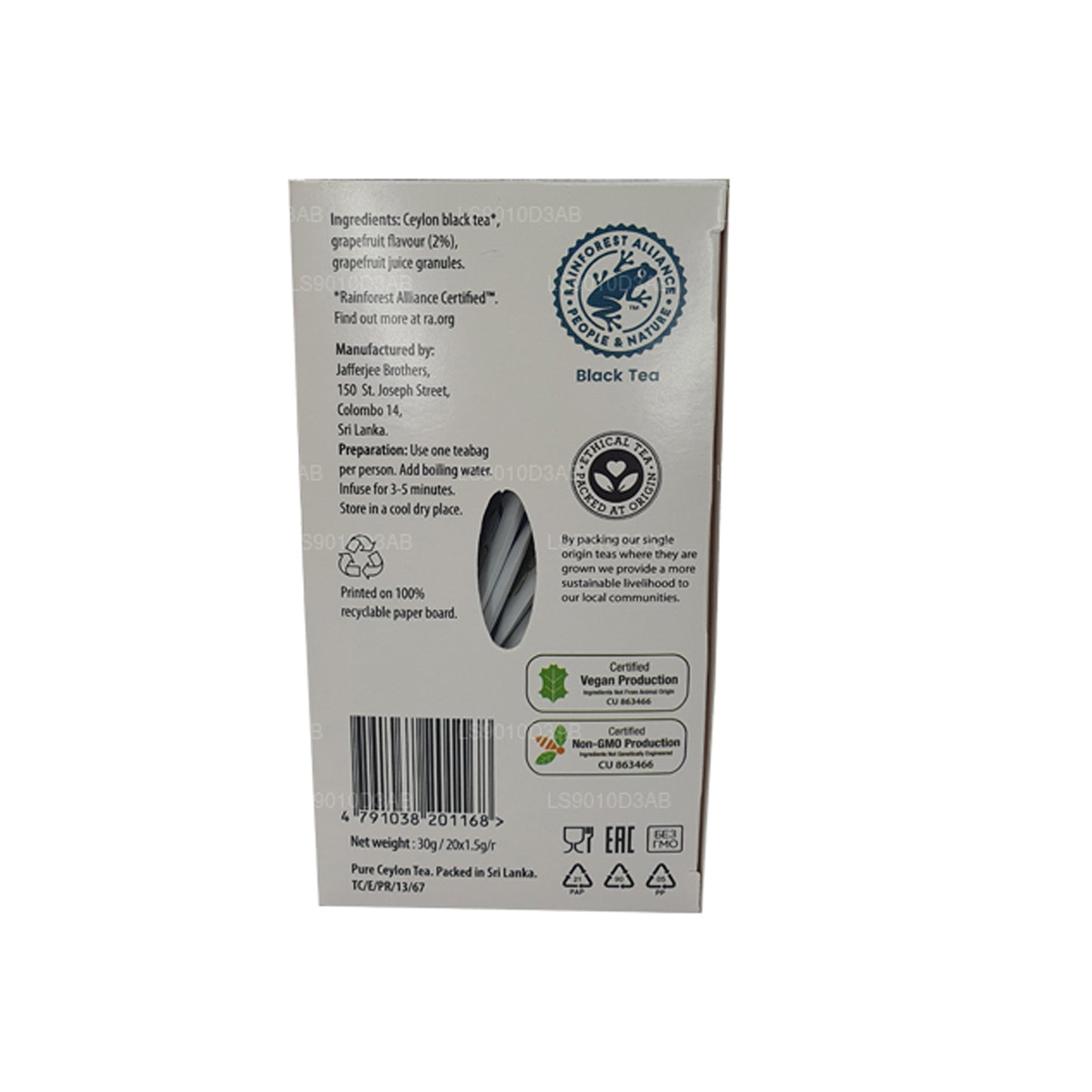 Jaf Tea Pure Fruits Collection Sort te Lyserød Grapefrugtfolie Envelop Teposer (30g)