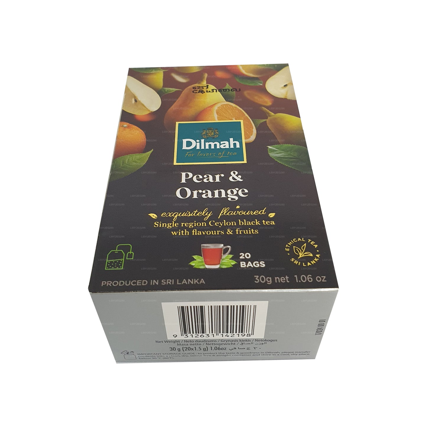 Dilmah pære og orange aromatiseret Ceylon sort te (30 g) 20 teposer