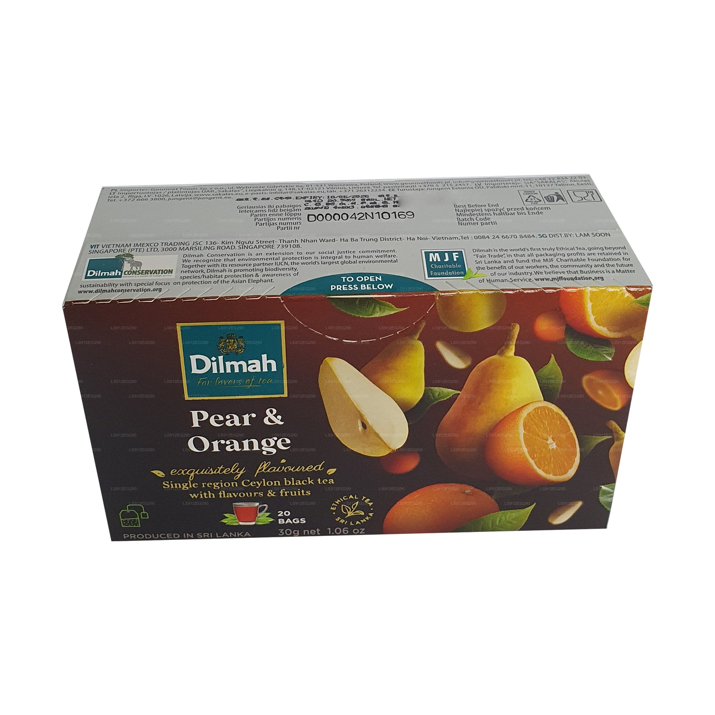 Dilmah pære og orange aromatiseret Ceylon sort te (30 g) 20 teposer