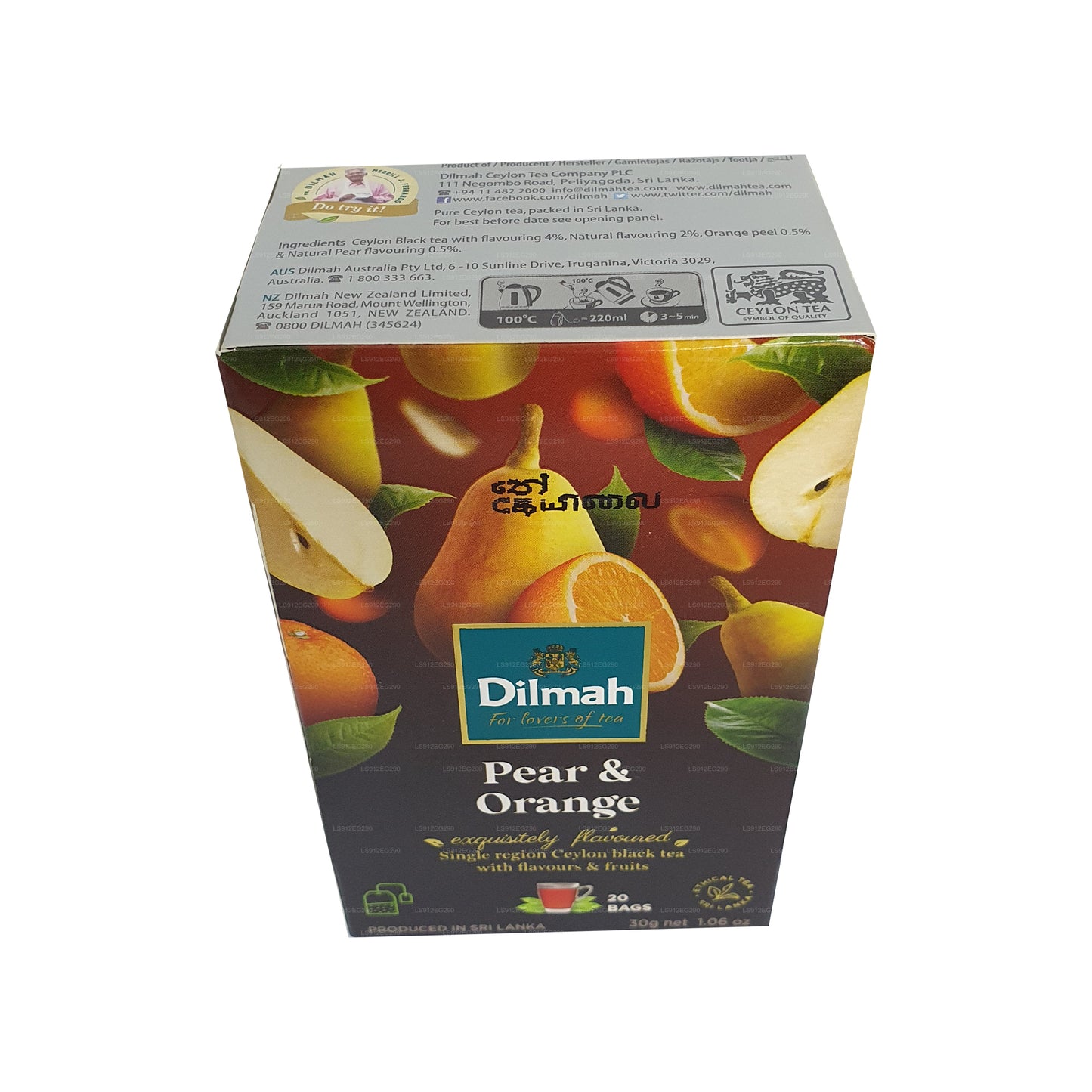 Dilmah pære og orange aromatiseret Ceylon sort te (30 g) 20 teposer
