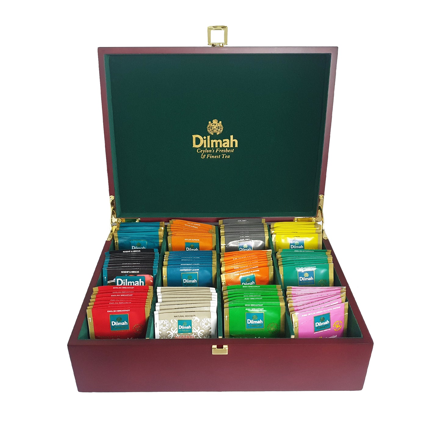 Dilmah Luxury Wooden Presenter Tea Display Chest with 120 Enveloped Teabags - Gourmet 12 Slot