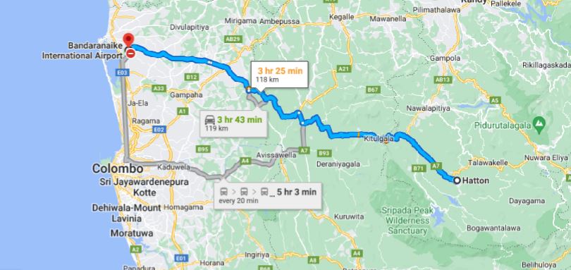 Hatton by til Colombo (CMB) Airport Privat Transport