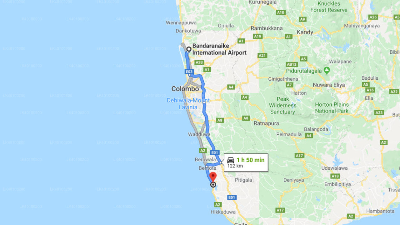 Colombo (CMB) Lufthavn til Ahungalla Privat Transfer