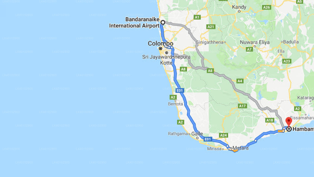 Colombo (CMB) Lufthavn til Hambantota By Privat Overflytning