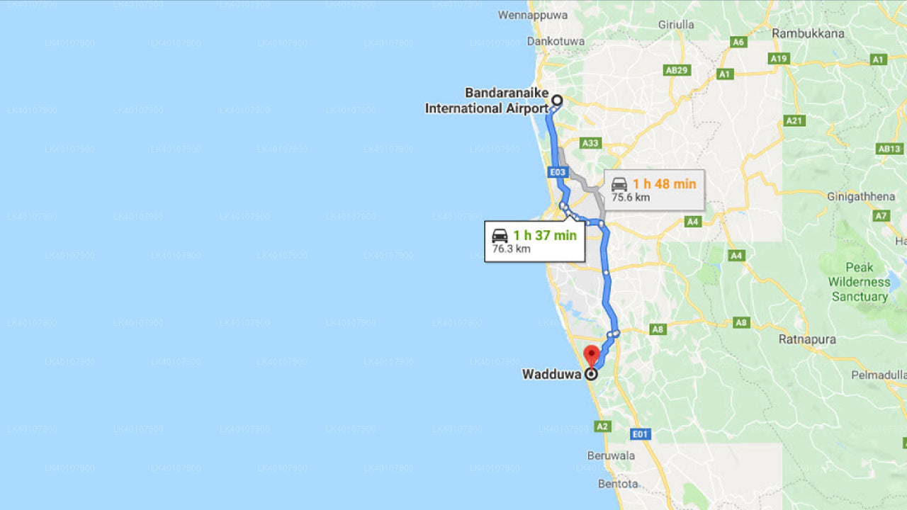 Colombo (CMB) Airport til Wadduwa by Private Transfer