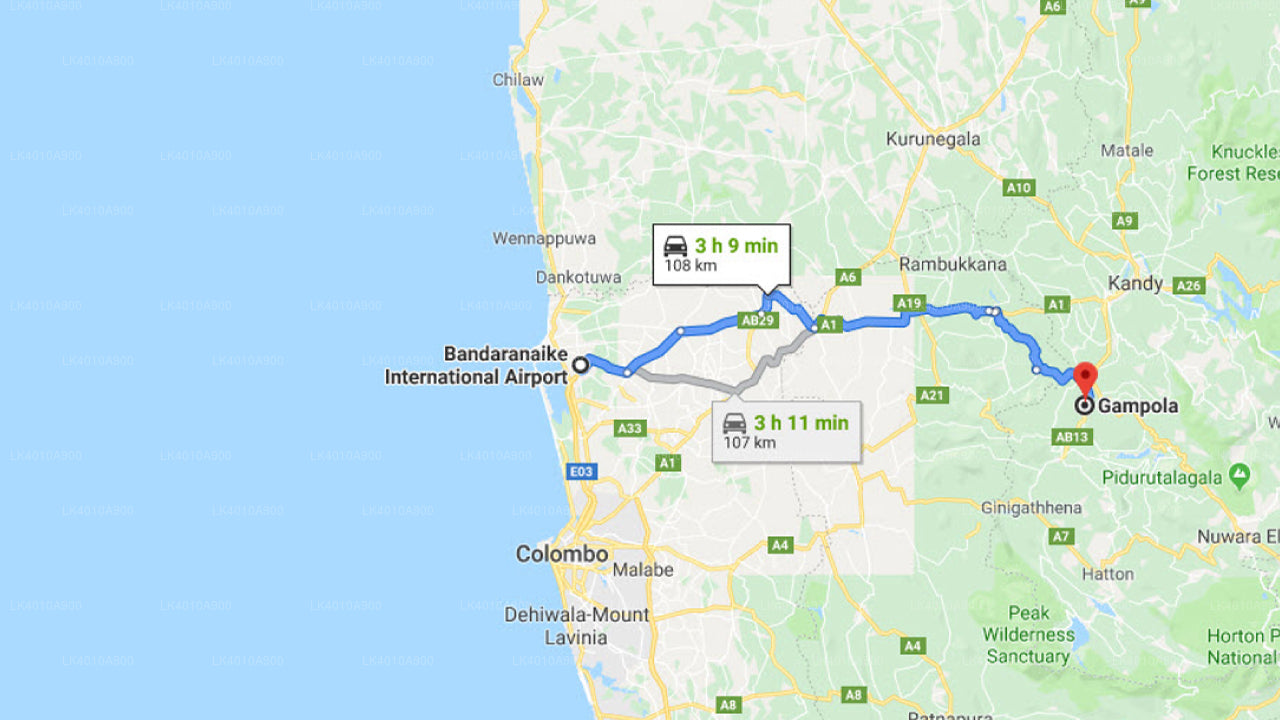 Colombo (CMB) Lufthavn til Gampola Privat Transfer