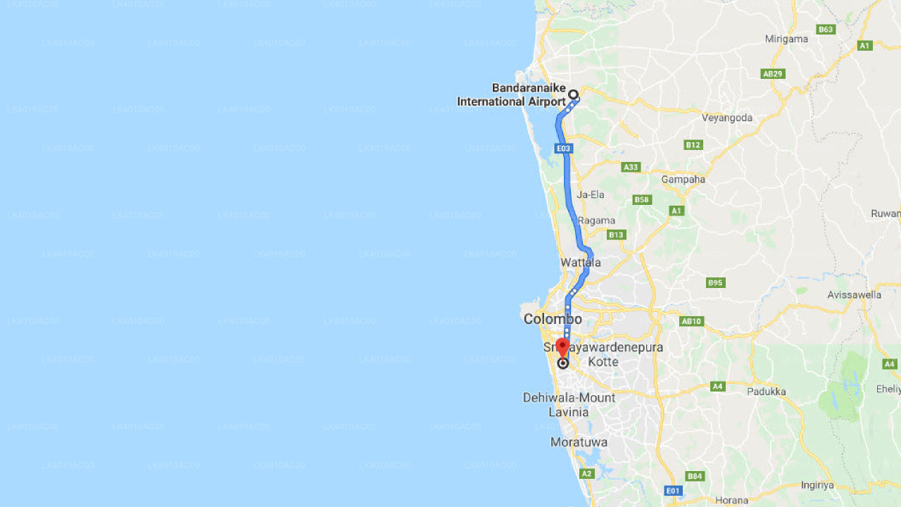 Colombo (CMB) Lufthavn til Gandara by privat transfer