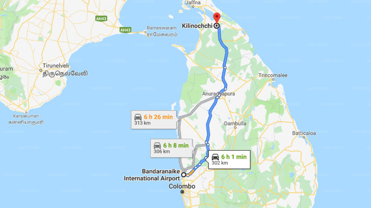 Colombo (CMB) Lufthavn til Kilinochchi By Privat Transfer