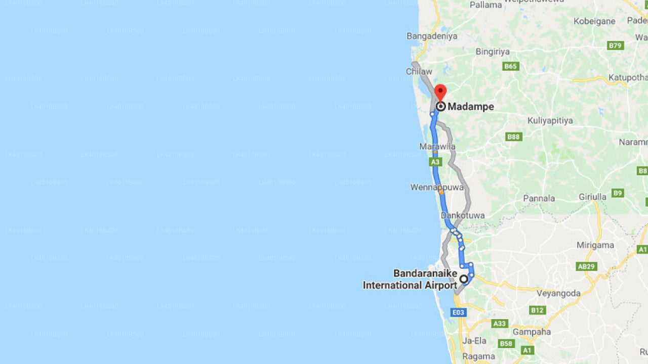 Colombo (CMB) Lufthavn til Madampe Privat Transport