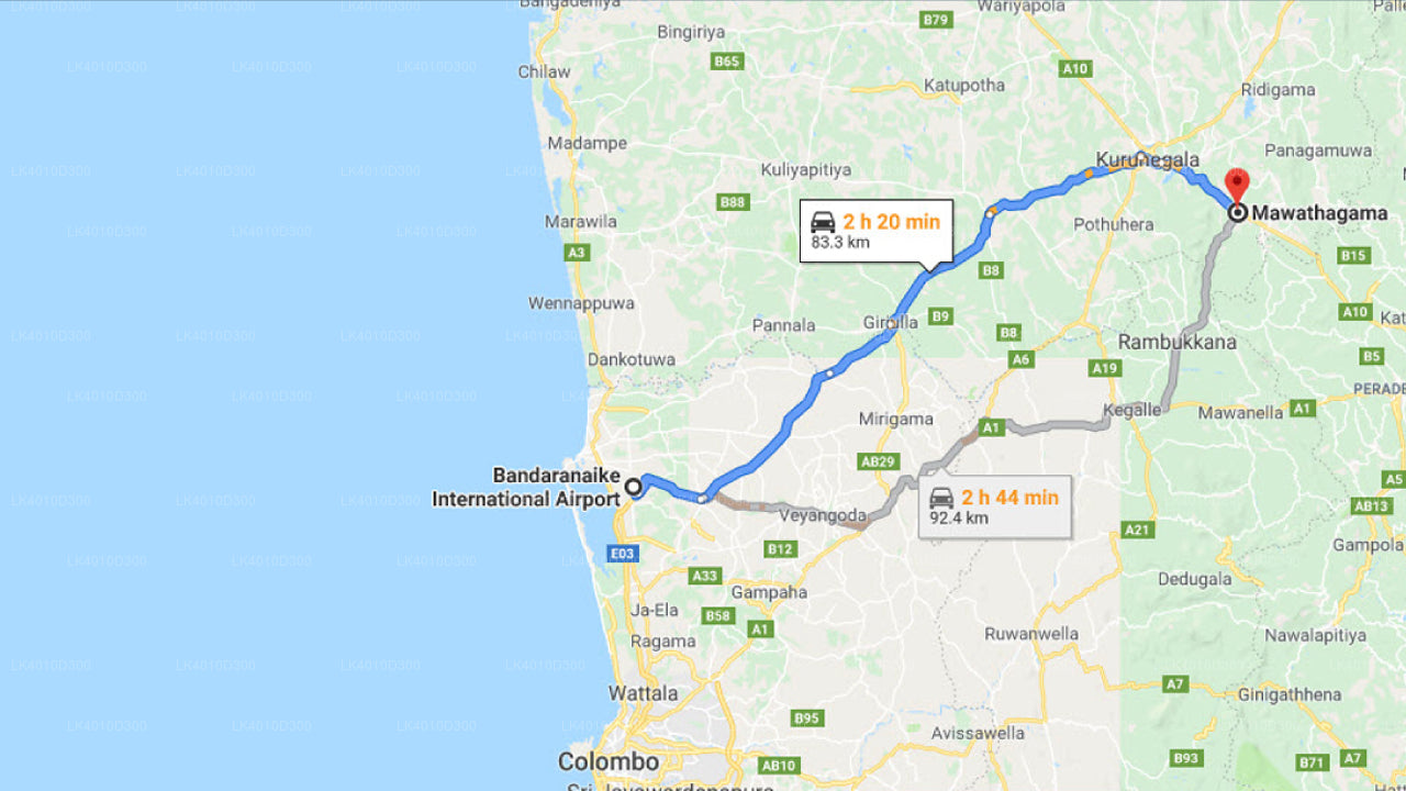 Colombo (CMB) Lufthavn til Mawathagama Privat Transfer