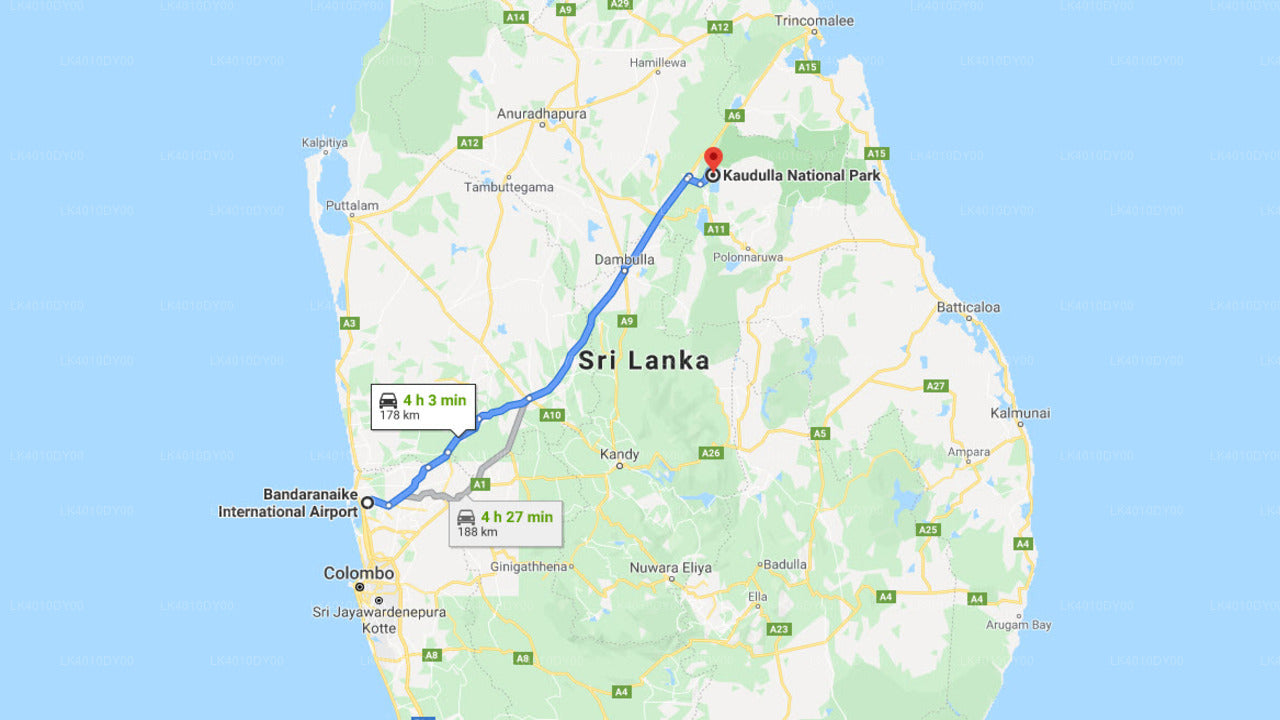 Colombo (CMB) Lufthavn til Kaudulla Privat Transport