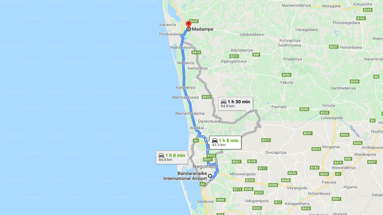 Colombo (CMB) Lufthavn til Kuswala City Privat Transfer