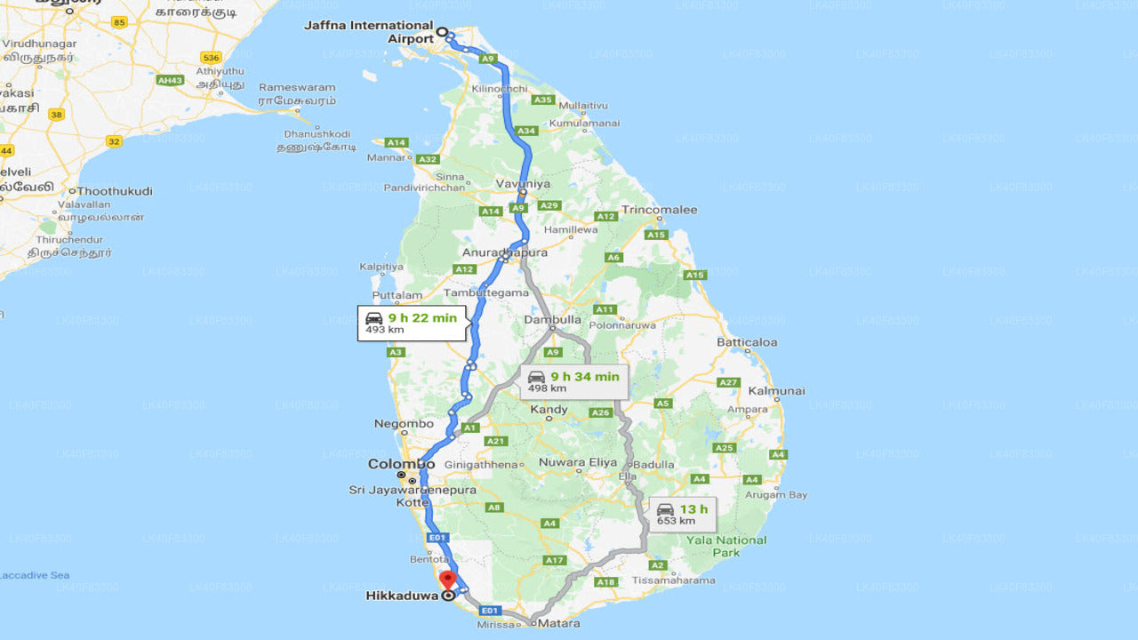Jaffna (JAF) Lufthavn til Hikkaduwa City Privat Transfer