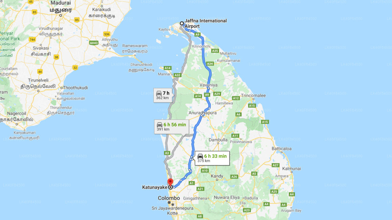 Jaffna (JAF) lufthavn til Katunayake by - privat transfer